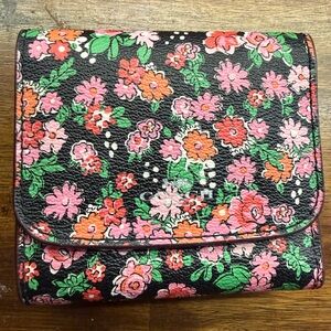 Coach Black Floral Clutch with Pink and Orange Accents